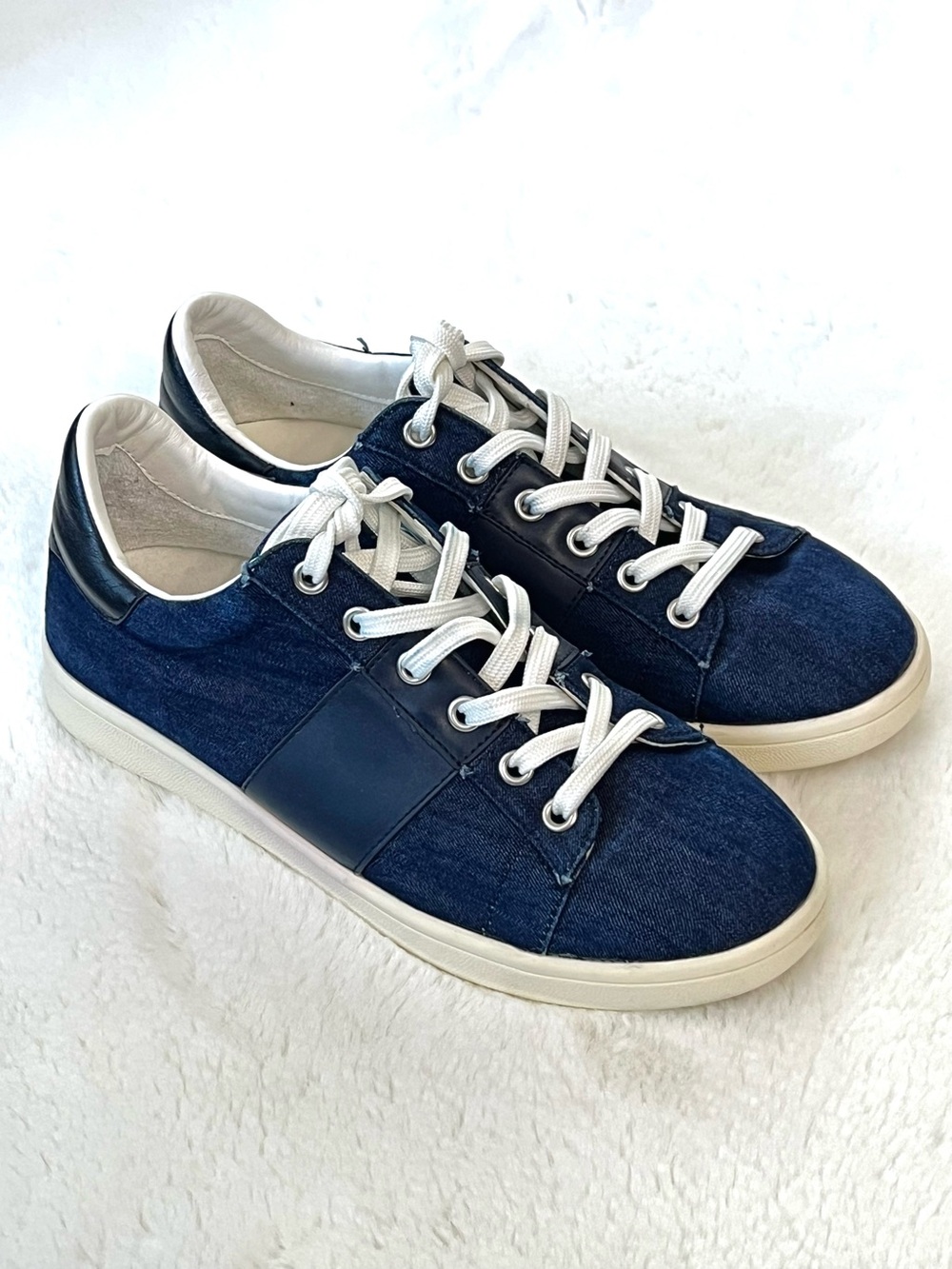 Sam Edelman Marquette Navy Denim Lace Up Sneakers Size 7.5 - Picture 2 of 12